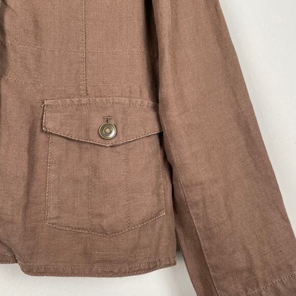 y2k Relativity Brown 100% Linen Utility Jacket Womens M Button Up Lightweight - Picture 7 of 12